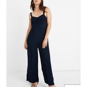 Madewell Button-Front Wide-Leg Jumpsuit Navy Blue Women's Size 2